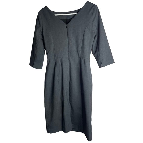 Of Mercer Madison Sheath Dress Womens 0 Half Sleeve Gray Virgin Wool Flaw - Picture 2 of 8